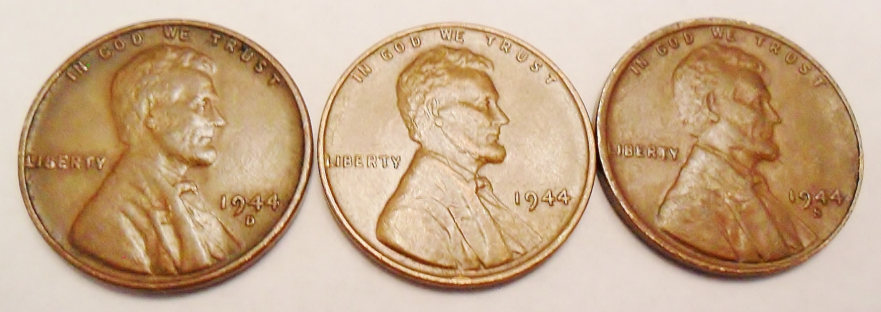 1944 P D S Lincoln Wheat Cent / Penny Set (3 Coins) *FINE OR BETTER* **FREE SHIPPING**