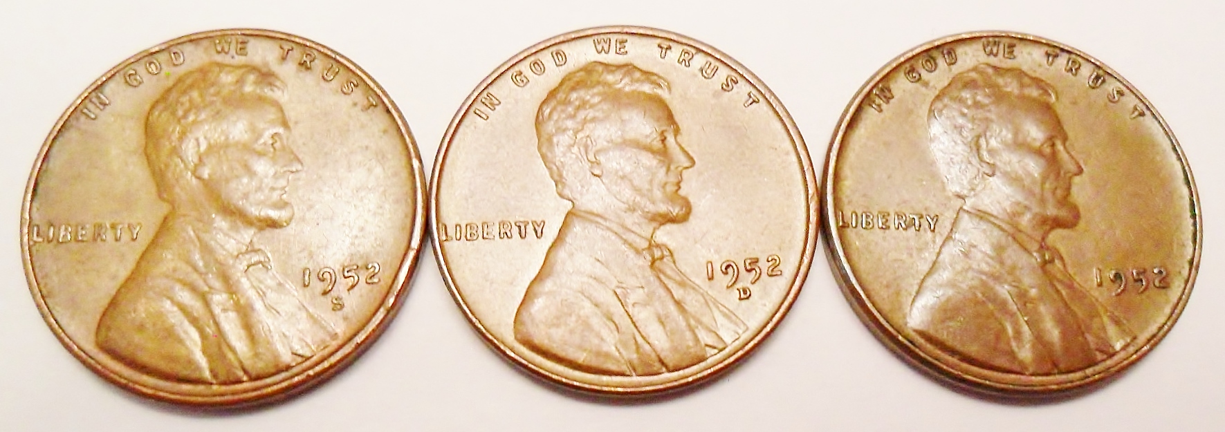 1952 P D S Lincoln Wheat Cent / Penny Set (3 Coins) *FINE OR BETTER* **FREE SHIPPING**